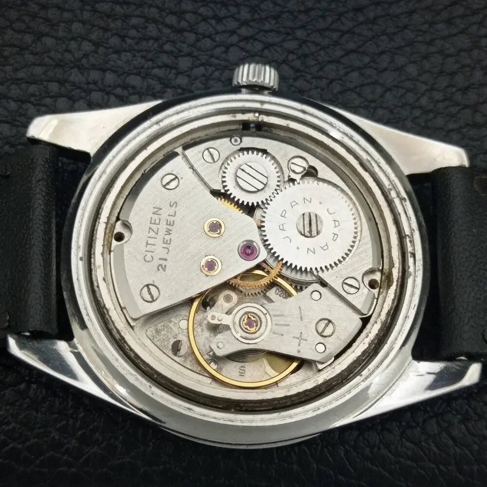 Vintage 1974 Citizen Manual Wound Mens Silver Watch & Black accents